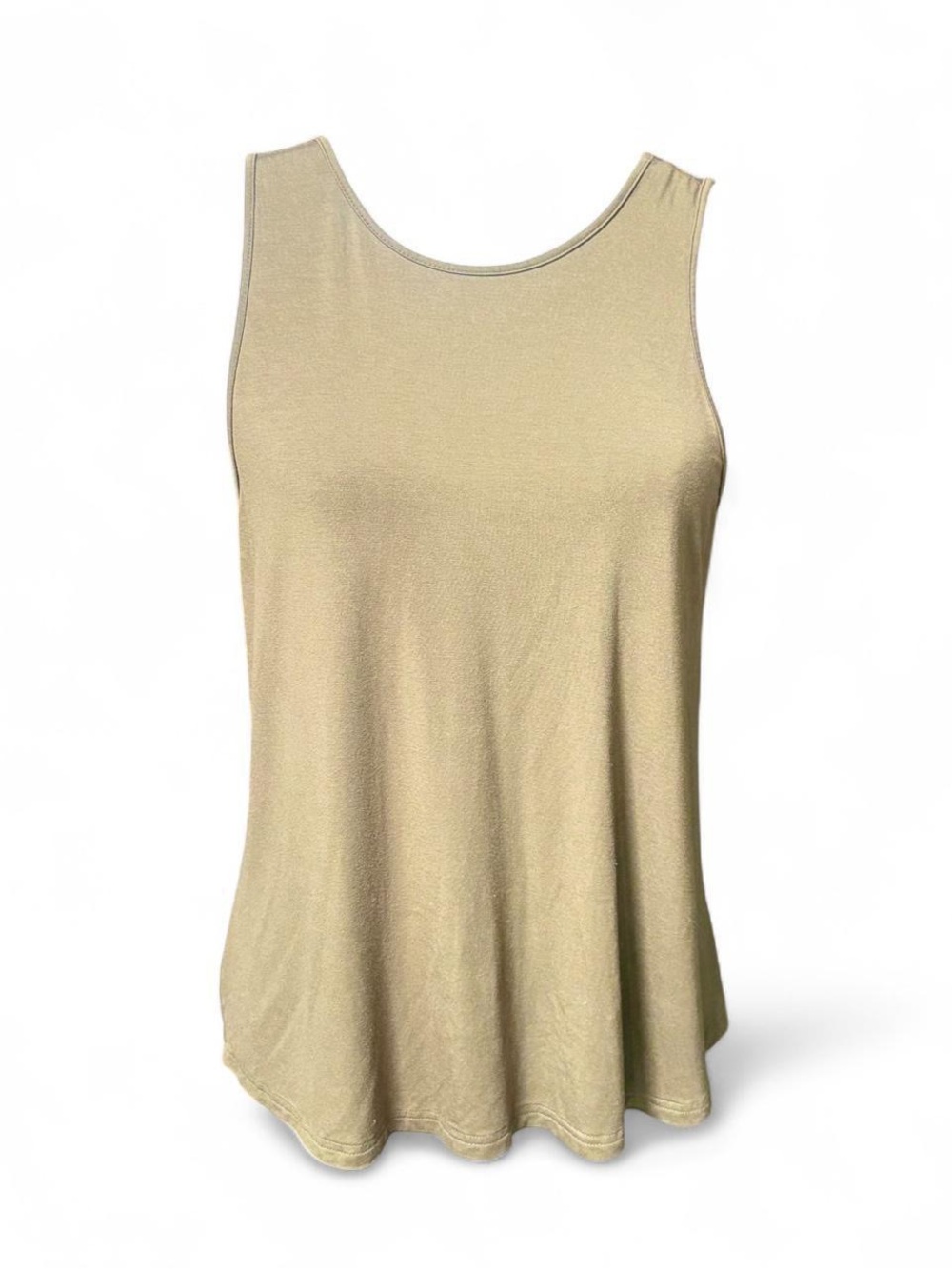 Olive green athletic tank top with a relaxed fit, scoop neckline and tie back.